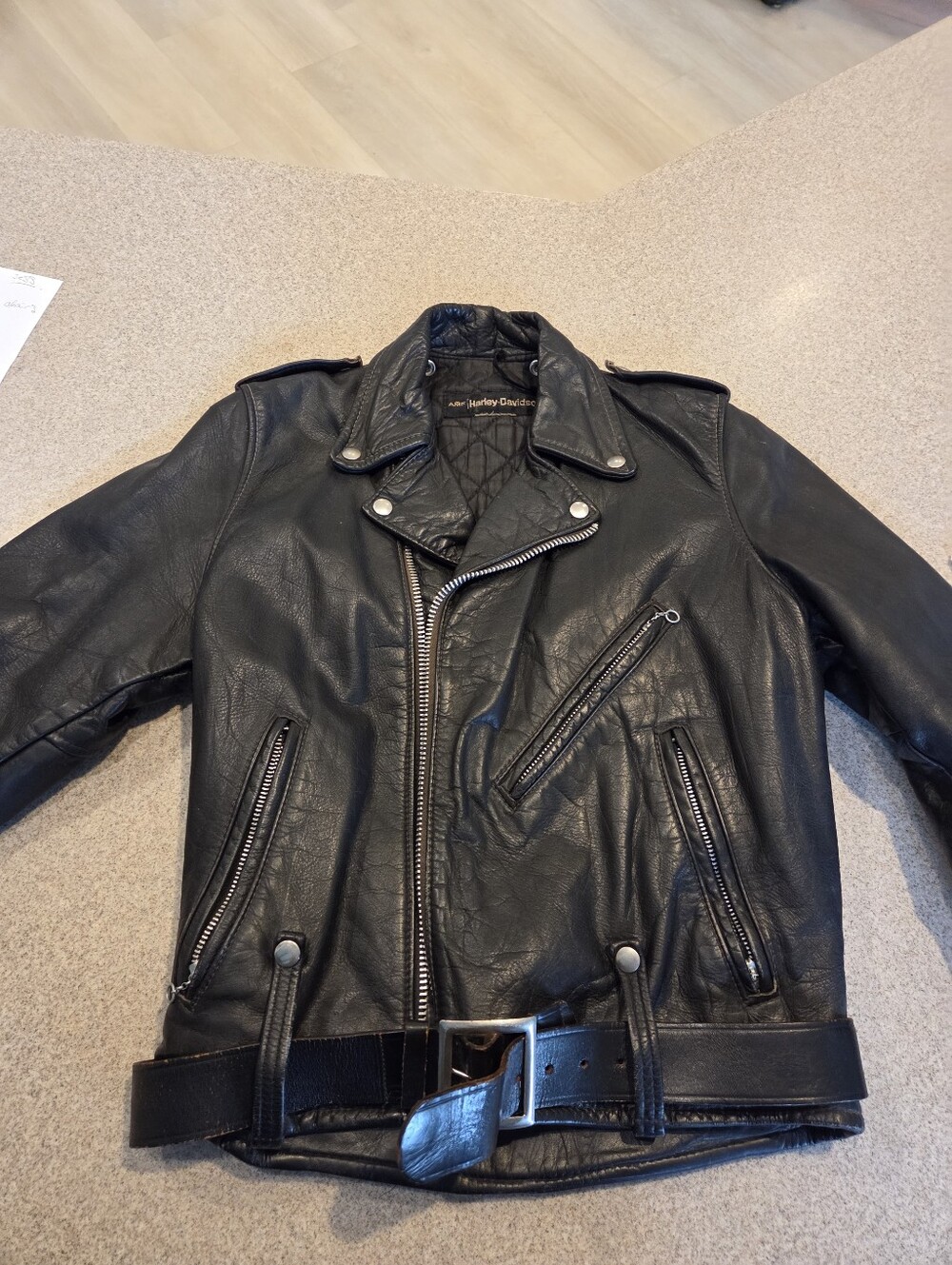 Harley-Davidson VINTAGE Black Leather Biker Jacket with Belt